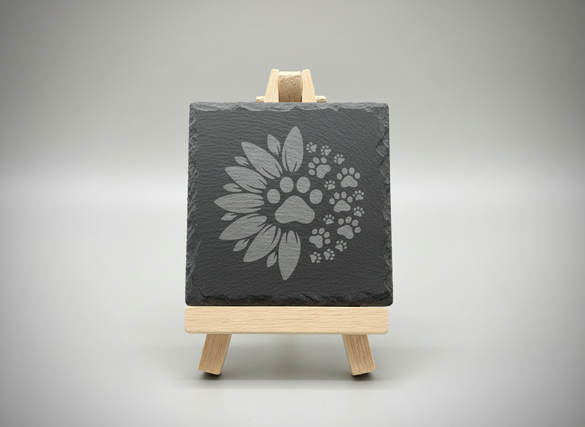 Sunflower Pawprint Slate Coaster